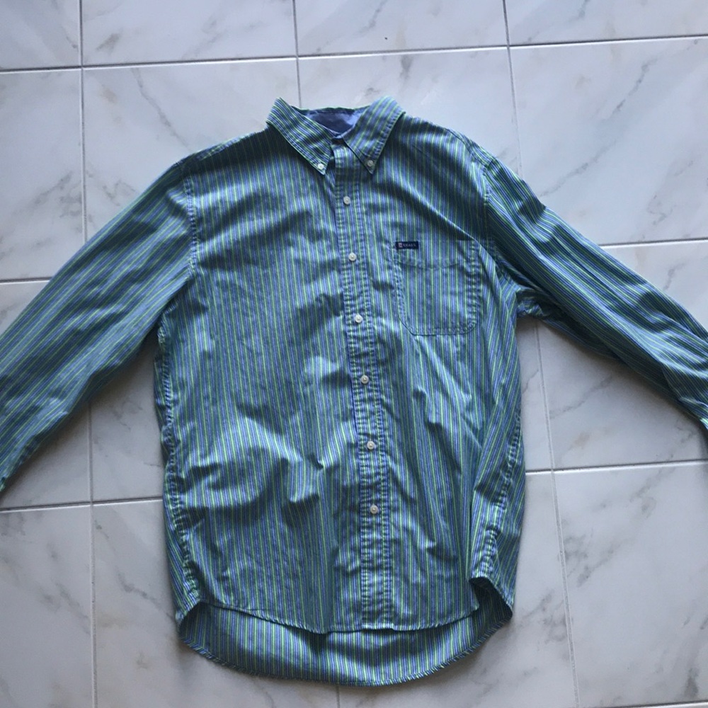 Blue and Green Striped Chaps Button Down Shirt
